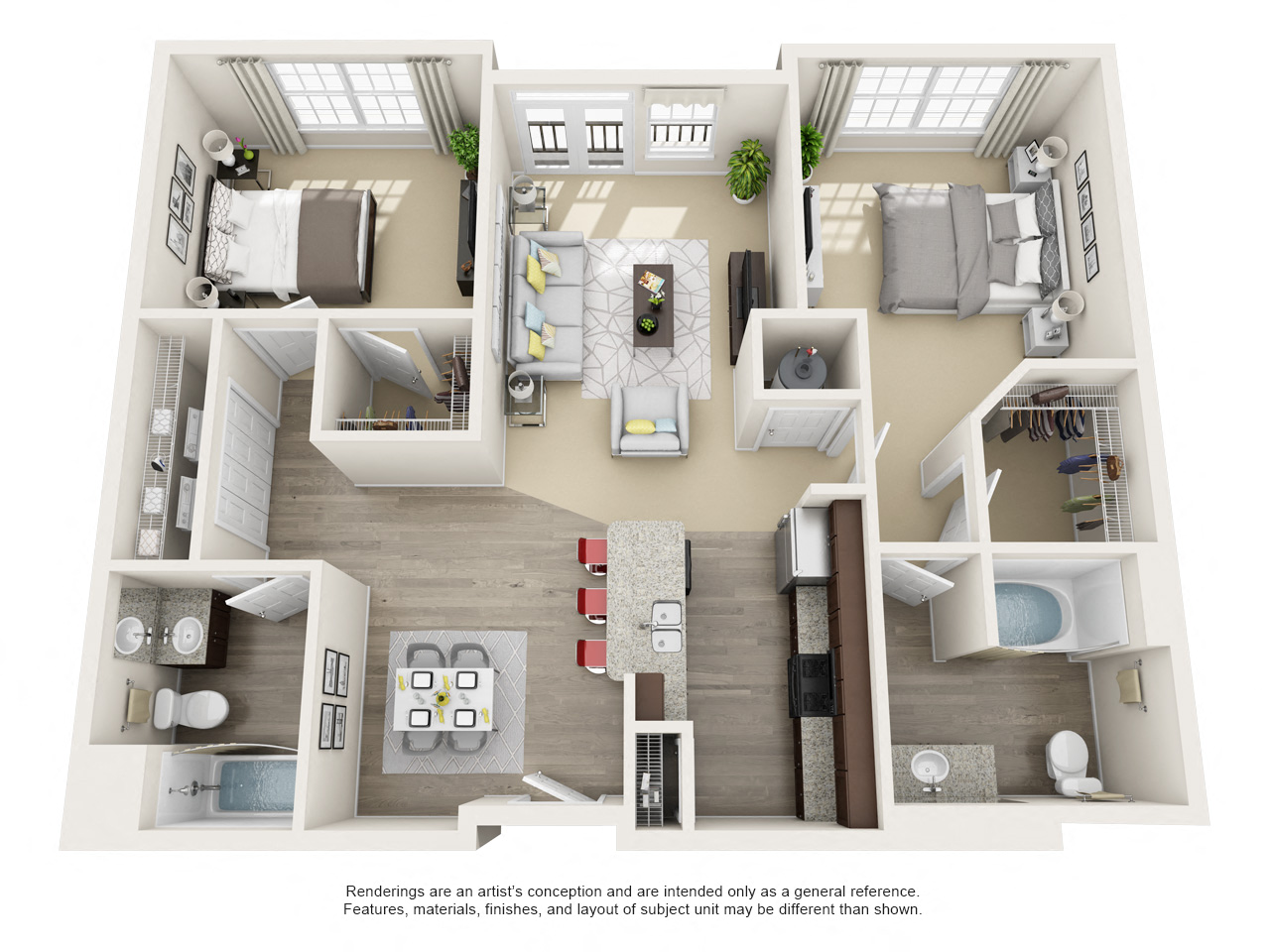 Floor plan for 2 beds, 2 baths, 1103 sqft